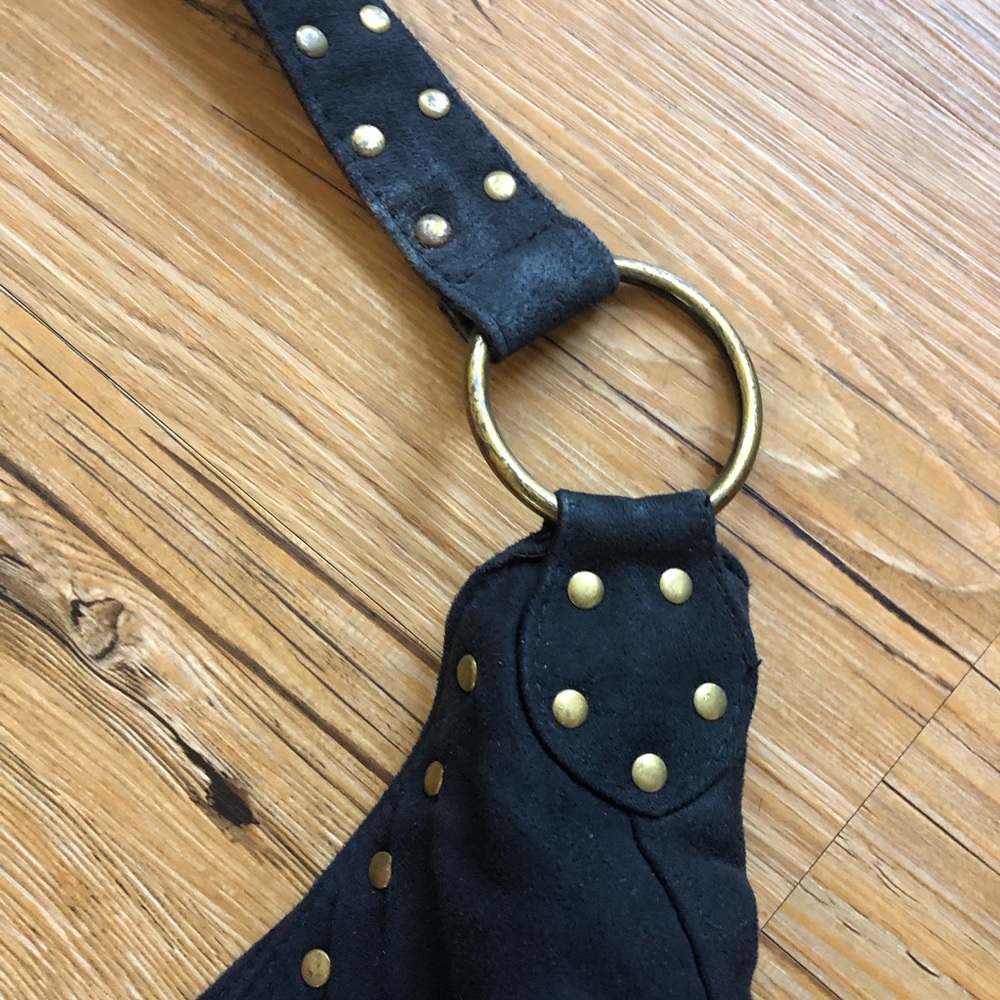 Faux Suede Gold Studded Tote Purse - Picture 4 of 7